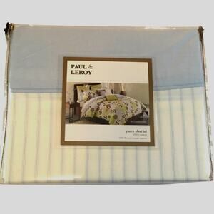 Queen Sheet Set White Blue Stripe Paul & Leroy New in Package